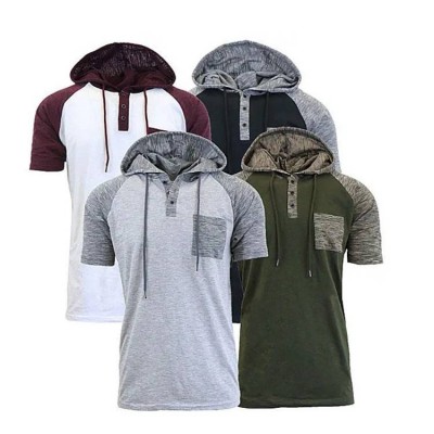 China high quality cotton custom tee shirt patch pocket men t shirts with hood